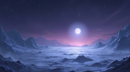 3d rendered Space Art: Alien Planet - A Fantasy Landscape with blue skies and stars, astronomy extraterrestrial fantasy universe