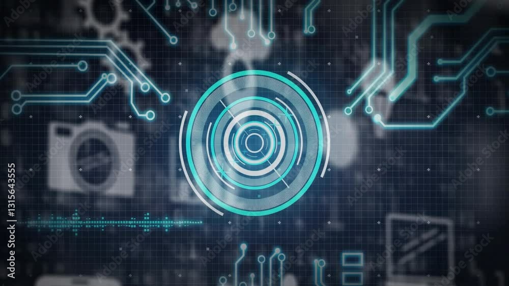 Aufkleber digital animation of futuristic interface with circular patterns and circuit lines