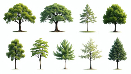 Obraz premium a variety of beautiful trees in a row, each with lush green foliage. The trees stand tall, their branches reaching towards the sky