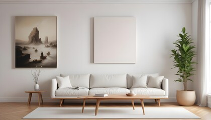 A mockup of a blank canvas print hanging on a gallery wall