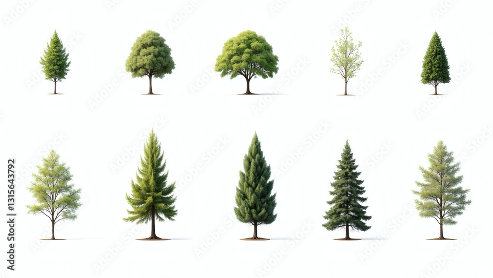 Poster different kinds of trees standing side by side