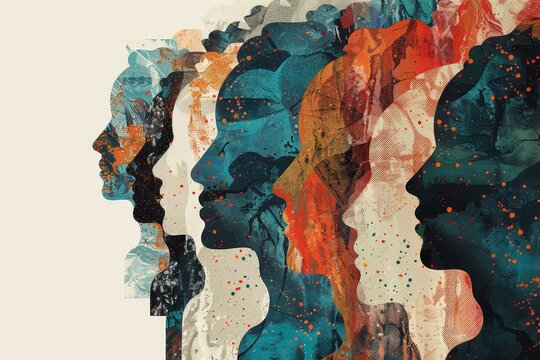 Digital illustration showing side profiles of individuals, representing generational and cultural differences, A visualization of generational patterns and behavior