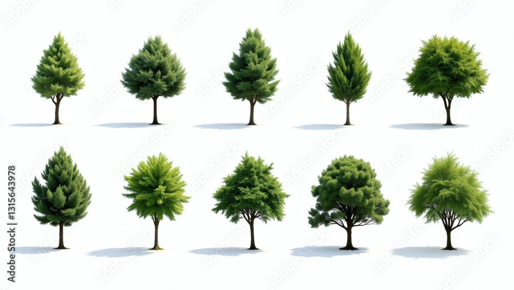 Aufkleber a collection of ten different green trees, each with unique shapes and sizes