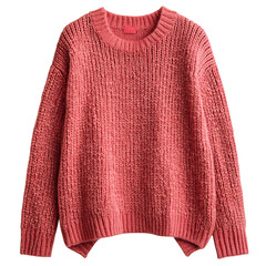 Obraz premium A Pink Cable Knit Sweater with High Low Hem and Side Slits Isolated on Transparent Background