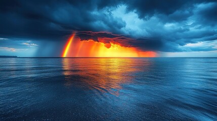 Dramatic Rainbow Sunset Storm Seascape