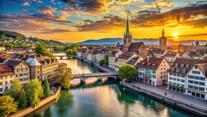 Zurich Cityscape, Limmat River, Switzerland: Stunning Panoramic Photography