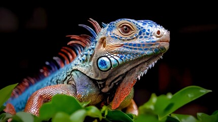 Fototapeta premium Stunning Blue Iguana Portrait Exotic Reptile Vivid Scales Wildlife Photography