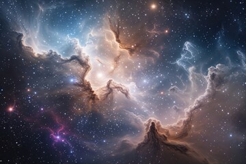 Dreamy Astronomy Background with White Starry Nebula and Cosmic Colours