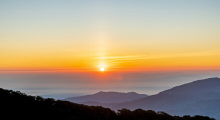 Beautiful sunrise sky over mountains and valleys, Natural Landscape