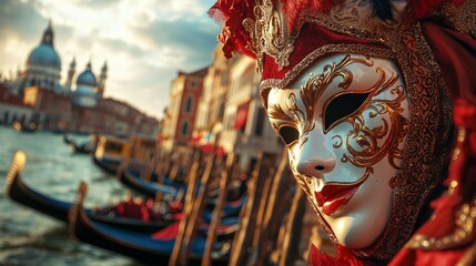 Carnival mask with rich decor, mysterious and stylish.A time of fun and celebration in beautiful place, Venice.