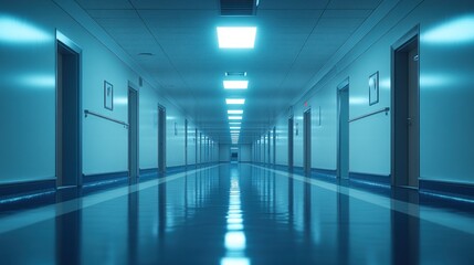 Obraz premium Empty hospital hallway at night