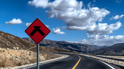 A winding road featuring a merge traffic warning sign