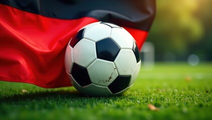 Naklejka premium Abstract soccer ball with fluttering German flag, motion blur effect , motion, blur, abstract