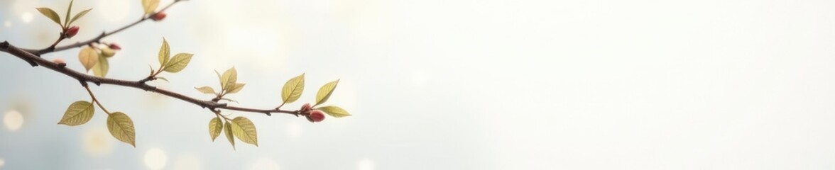 Delicate branches with soft leaves on a white background, calmness, serenity