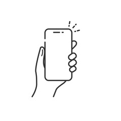 シンプルなスマホを持つ手のモックアップアイコン (線画・モノクロ)
