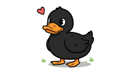 Fototapeta premium Cute Black Duck with Heart Cartoon Illustration