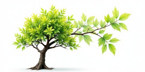 Obraz premium Single isolated branch with foliage on white background, tree, tree