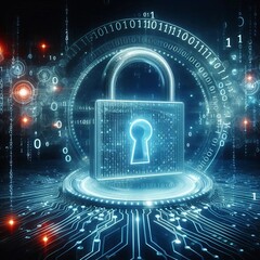 A digital shield featuring a cybersecurity locks, symbolizing security and protection	
