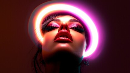 Surreal Woman Face  Purple Neon Halo  Cinematic Portrait  High Resolution Image