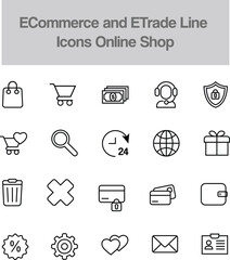 E-commarce and E-trade line icon online shop