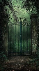 Obraz premium Enigmatic Garden Gate: A Moody Landscape