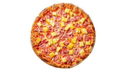 Delicious hawaiian pizza with ham and pineapple on transparent background