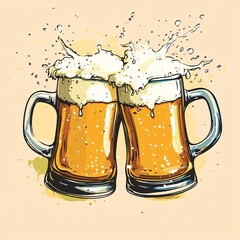 Close-Up Illustration of Beer Mugs Clinking in a Celebratory Scene