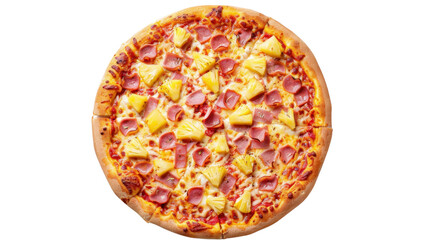 Delicious hawaiian pizza with pineapple and ham on transparent background