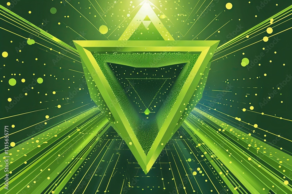 Wall mural radiant chartreuse tetrahedron background with intrusive dots and lines for technology and digital s