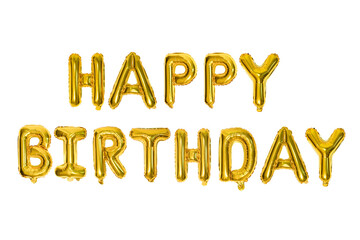 HAPPY BIRTHDAY – Bright golden foil balloons spelling 