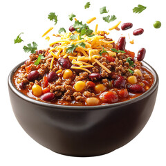 A Hearty Bowl of Chili with Ground Beans and Cheese Isolated on Transparent Background