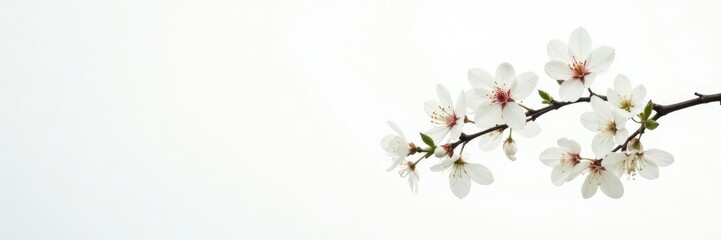 Obraz premium Delicate branches with thin leaves and a few buds on white background, branch, foliage, minimalist