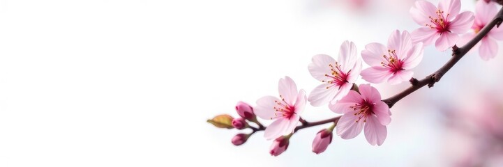 Fototapeta premium Delicate cherry blossom branches isolated on white background, white, blossoms, flowers