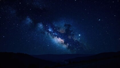 Obraz premium Dark night sky with twinkling stars on a black background, galaxy, universe, celestial