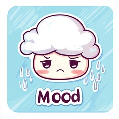 Fototapeta premium cute chibi character with melancholic expression and cloud sticker