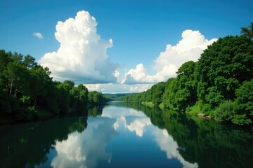long exposure of a river with trees and clouds in the sky, cloud, nature, landscape