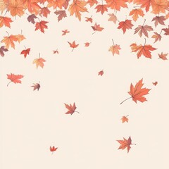 Watercolor Style Falling Autumn Maple Leaves Border Background with Blank Copy Space