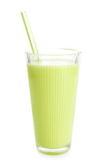 Fresh mung bean juice in glass isolated on white