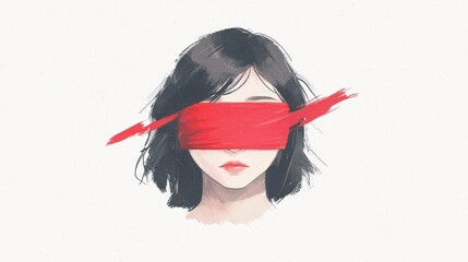 Blindfolded Woman  Red Blindfold  Abstract Art  Justice  Minimalist Portrait  High Resolut