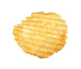 One tasty ridged potato chip in air isolated on white