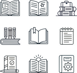 Books Icons Set – Editable Stroke, Library, Reading, Education, Knowledge