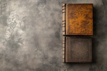 Vintage Leather Books on a Concrete Background