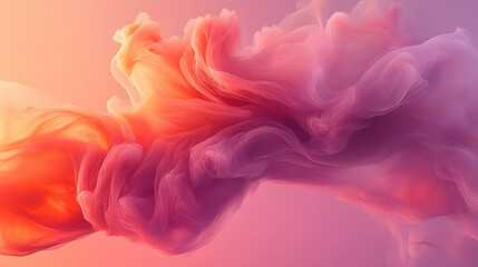 Abstract swirling forms in warm pink and orange hues, creating a dynamic and ethereal visual