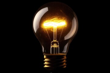 Glowing light bulb on black background