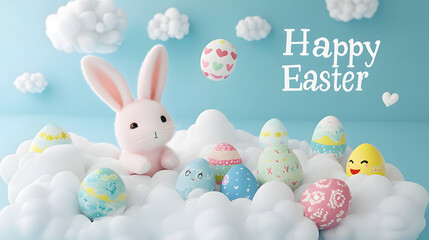 easter, bunny, rabbit, eggs, egg, holiday, spring, toy, animal, celebration, basket, decoration, hare, pink, colorful, seasonal, isolated, color, blue, chocolate, gift, tradition, food, object, baby