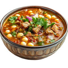 A Bowl of Chicken and Bean Soup with a Spoon Isolated on Transparent Background