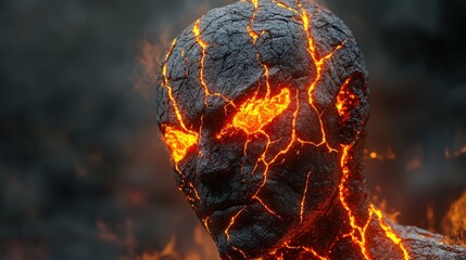 A humanoid monster with skin resembling cracked volcanic rock, molten lava coursing through its veins