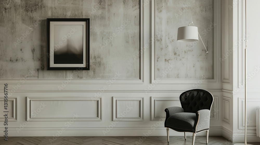 Poster sophisticated gallery wall with a portrait display and elegant chair invites artistic appreciation i