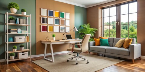 Chic Home Office with Sleek Furniture and Neutral Palette for Modern Workspace Inspiration