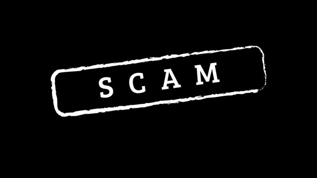 scam stamp fraud con hoax seal mark badge animated alpha channel transparent background 4K resolution animation